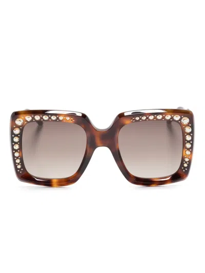 Carolina Herrera Logo-print Crystal-embellished Sunglasses In Brown
