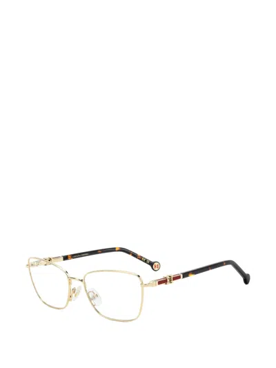 Carolina Herrera Logo-plaque Square-frame Glasses In Gold