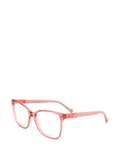 Carolina Herrera Logo-plaque Square-frame Glasses In Neutral
