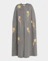 Carolina Herrera Long Embroidered Cape In Black