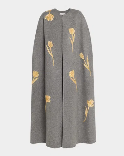 Carolina Herrera Long Embroidered Cape In Black