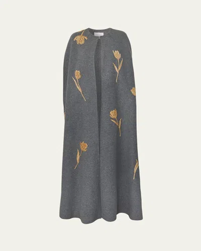Carolina Herrera Long Embroidered Cape In Gold