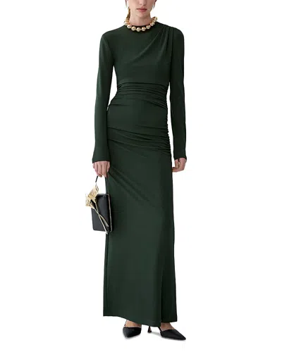 Carolina Herrera Long Sleeve Back Slit Maxi Dress In Green