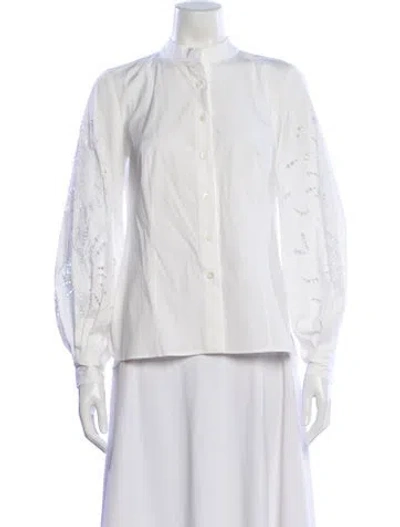 Pre-owned Carolina Herrera Long Sleeve Blouse In White