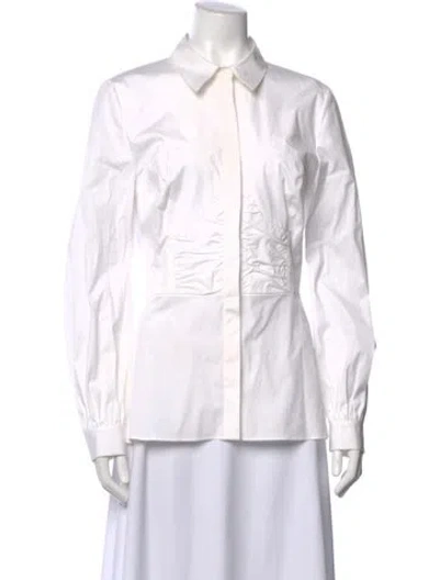 Pre-owned Carolina Herrera Long Sleeve Blouse In White