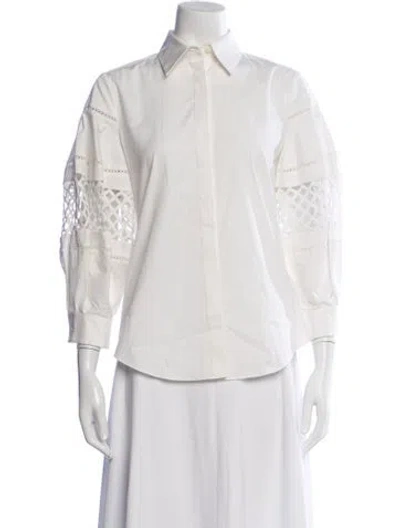 Pre-owned Carolina Herrera Long Sleeve Blouse In White