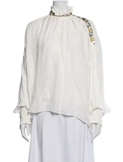 Pre-owned Carolina Herrera Long Sleeve Blouse In White