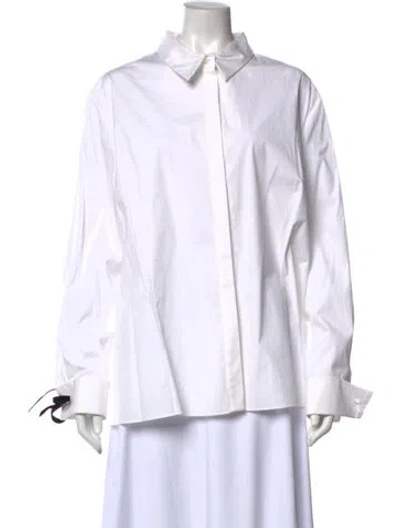 Pre-owned Carolina Herrera Long Sleeve Button-up Top In White