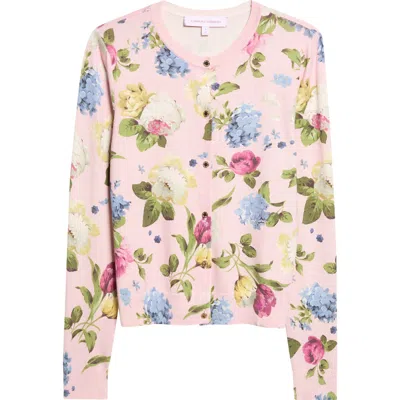 Carolina Herrera Long Sleeve Crewneck Cardigan In Pink