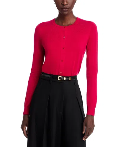 Carolina Herrera Long Sleeve Crewneck Cardigan In Red