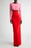 Carolina Herrera Long Sleeve Cutout Waist Column Gown