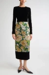 Carolina Herrera Floral Jacquard Crewneck Midi Dress In Black