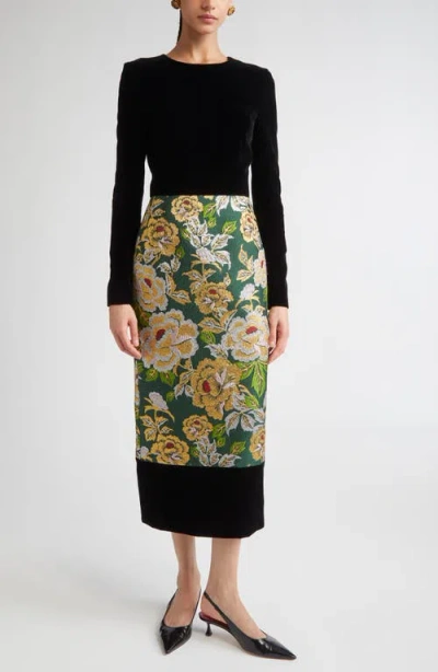 Carolina Herrera Floral Jacquard Crewneck Midi Dress In Animal Print