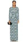 Carolina Herrera Ruched Floral-print Stretch-jersey Maxi Dress In Blue
