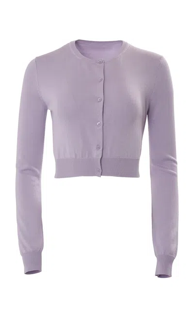 Carolina Herrera Long-sleeve Signature Silk Cotton Cardigan In Purple