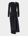 Carolina Herrera Long-sleeve Waist Sash Slit Midi Dress In Black