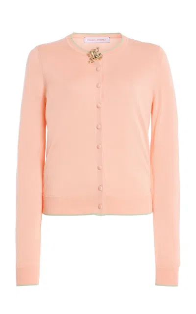 Carolina Herrera Long-sleeve Fine Gauge Signature Silk Cardigan In Pink