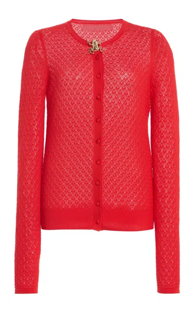 Carolina Herrera Long-sleeve Pointelle Stitch Knit Cardigan In Red
