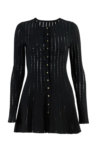 Carolina Herrera Long-sleeve Viscose Pointelle Knit Cardigan In Black