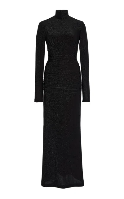 Carolina Herrera Lurex Jersey Turtleneck Midi Dress In Black