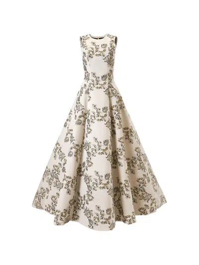 Carolina Herrera Lurex Trellis Jacquard Ball Gown In Neutral