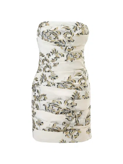 Carolina Herrera Metallic Embroidered Strapless Cocktail Dress In White