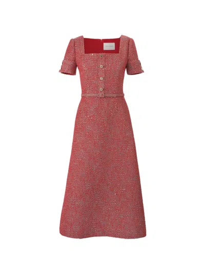 Carolina Herrera Lurex Tweed A-line Midi Dress In Red