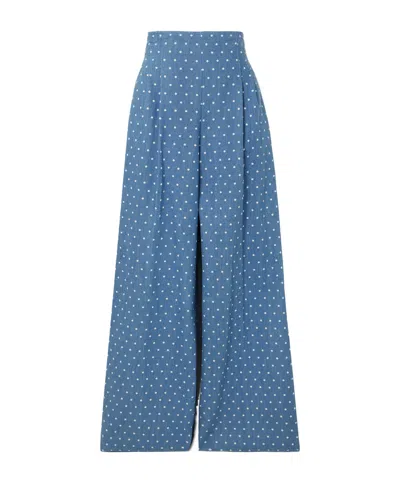 Carolina Herrera Marisol Pleated Polka-dot Wide Jeans In Blue