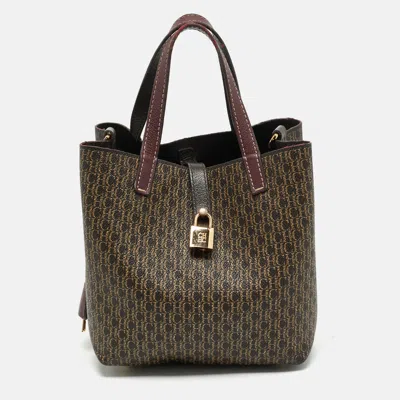 Pre-owned Carolina Herrera Matryoshka Locked Burgundy/brown Monogram Coated Canvas And Leather Tote