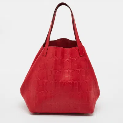 Pre-owned Carolina Herrera Matryoshka Red Monogram Leather Tote