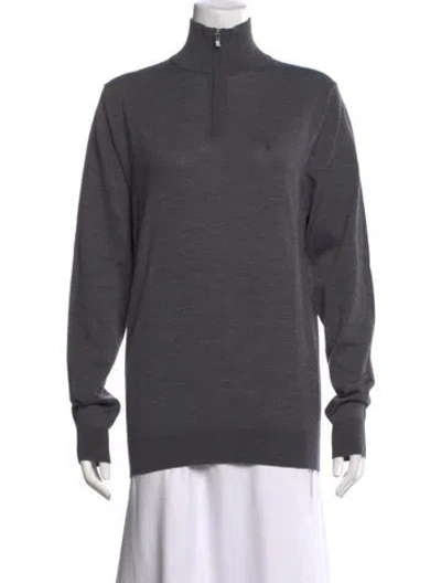 Pre-owned Carolina Herrera Merino Wool Mock Neck Sweater In Grey