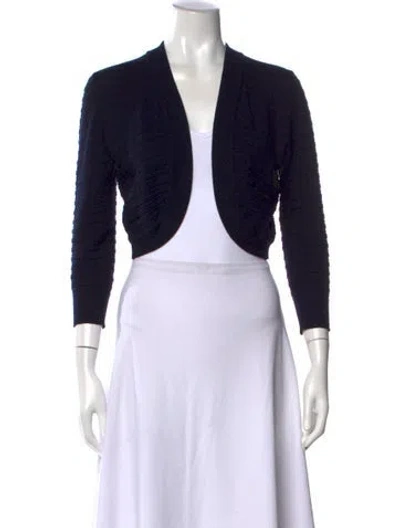 Pre-owned Carolina Herrera Merino Wool Open Front Sweater In Blue