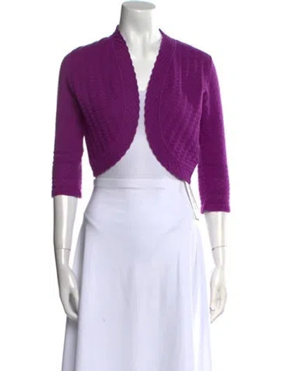 Pre-owned Carolina Herrera Merino Wool Open Front Sweater In Purple
