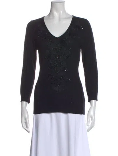 Pre-owned Carolina Herrera Merino Wool Patterned Sweater In Black