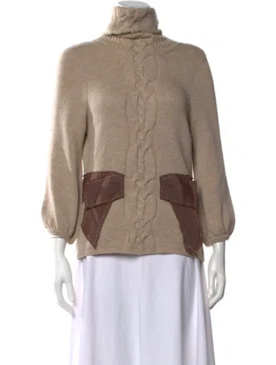 Pre-owned Carolina Herrera Merino Wool Turtleneck Sweater In Neutral