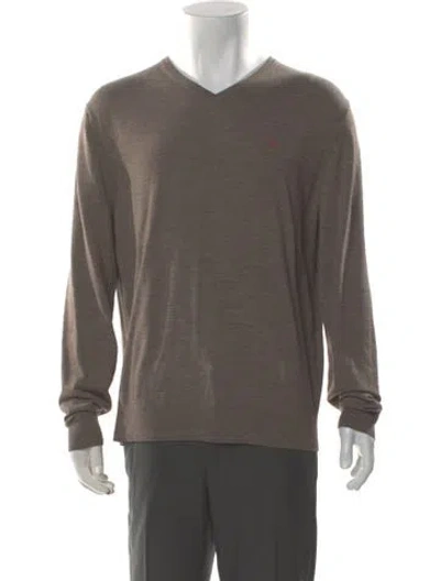 Pre-owned Carolina Herrera Merino Wool V-neck Pullover In Gray