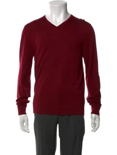 Pre-owned Carolina Herrera Merino Wool V-neck Pullover In Red