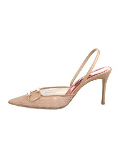 Pre-owned Carolina Herrera Mesh Slingback Pumps In Neutral