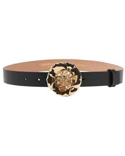 Carolina Herrera Metal Flower Skinny Belt In Black