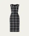 Carolina Herrera Metallic Check Tweed Sleeveless Midi Dress In Blackwhite