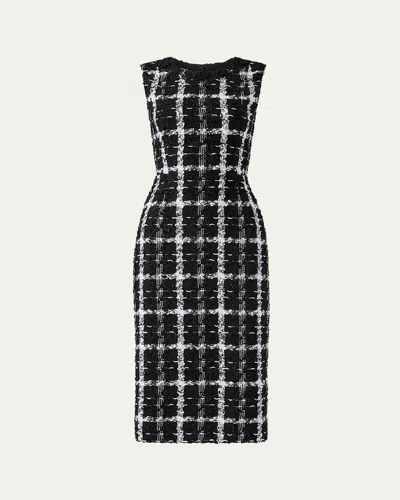 Carolina Herrera Metallic Check Tweed Sleeveless Midi Dress In Blackwhite