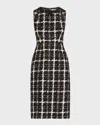 Carolina Herrera Metallic Check Tweed Sleeveless Midi Dress In Blackwhite