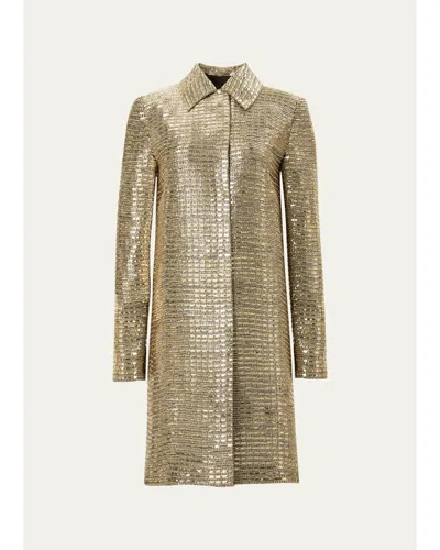 Carolina Herrera Metallic Embellished Long Sleeve Coat In Gold