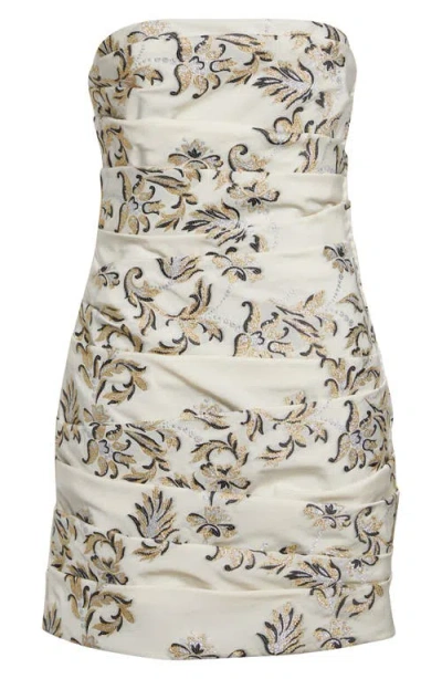 Carolina Herrera Metallic Embroidered Strapless Cocktail Dress In White