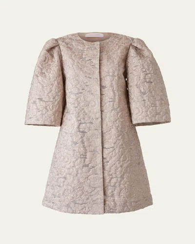Carolina Herrera Metallic Floral Brocade 3/4-sleeve Coat