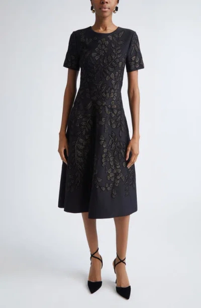 Carolina Herrera Metallic Floral Jacquard Cocktail Dress In Multi