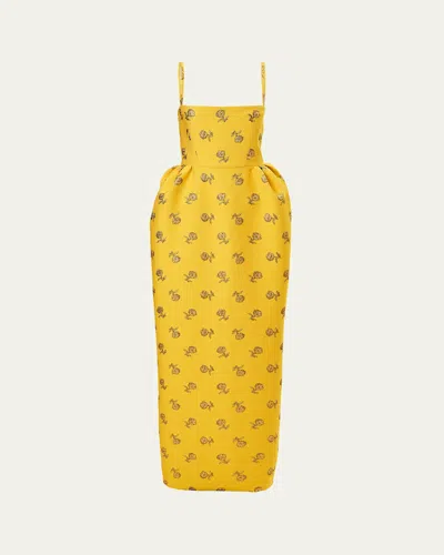 Carolina Herrera Metallic Floral Jacquard Sleeveless Bell Gown In Yellow