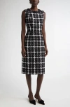 Carolina Herrera Metallic Check Tweed Sleeveless Midi Dress In Black