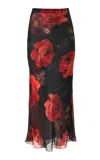Carolina Herrera Mid-rise Stemmed-rose-printed Chiffon Midi Skirt In Black