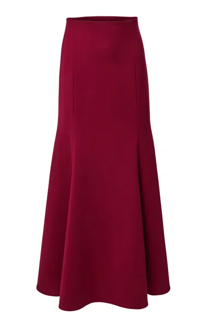 Carolina Herrera Mid-rise Bi-stretch Wool Tailoring Midi Skirt In Burgundy